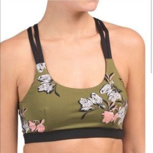 MinkPink Move Green Floral Strappy Racerback Sports Bra Size Large